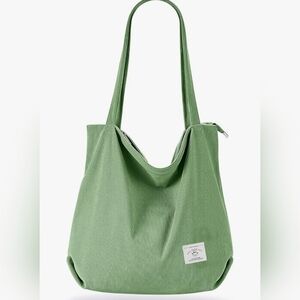 KALIDI Women Corduroy Tote Bag Zipper Casual Handbag Big Capacity Shoulder NWOT